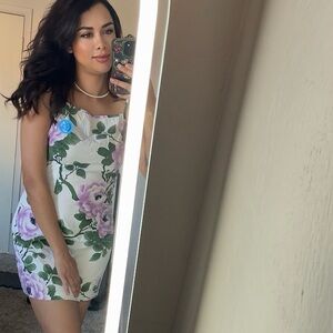 Floral Mini Dress - White and Purple